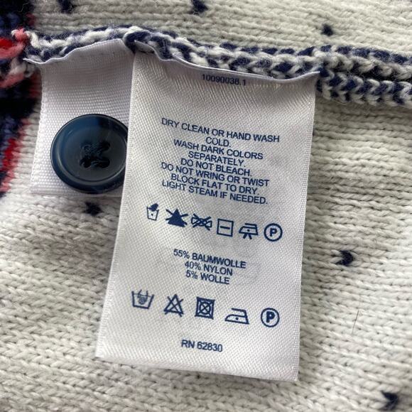 VTG Lands End Fair Isle Cardigan Sweater Women L Blue Cotton‎ Wool Blend Nordic - Picture 8 of 8